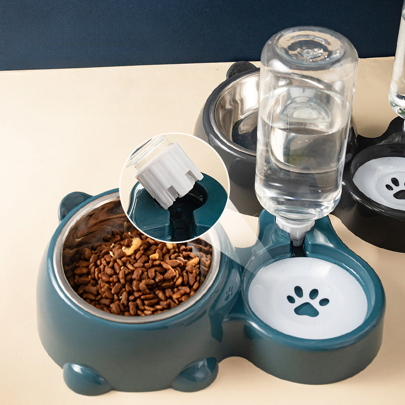 KFX-1818941 Tilted Pet Feeding Set with Removable Water Dispenser Bowl for Dogs and Cats