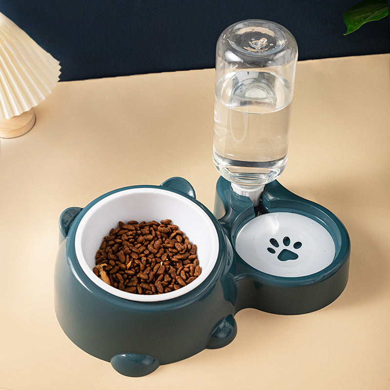 KFX-1818941 Tilted Pet Feeding Set with Removable Water Dispenser Bowl for Dogs and Cats