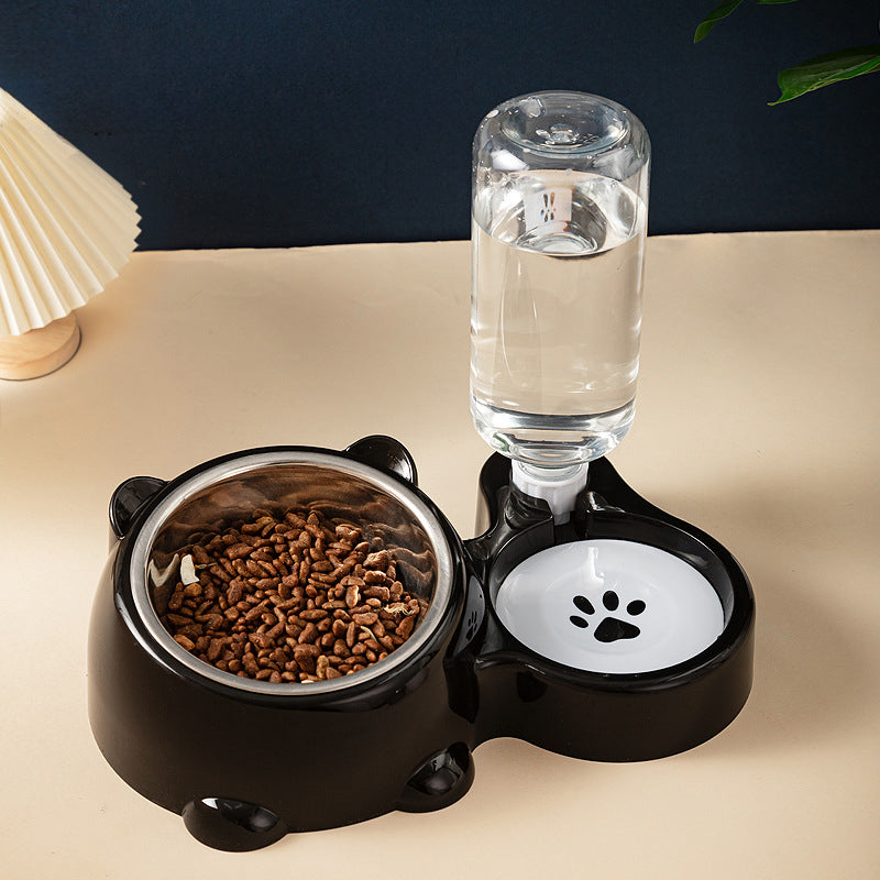 KFX-1818941 Tilted Pet Feeding Set with Removable Water Dispenser Bowl for Dogs and Cats