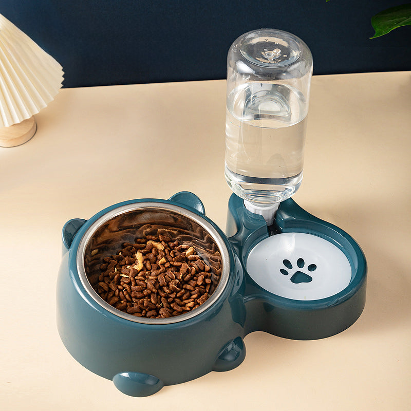KFX-1818941 Tilted Pet Feeding Set with Removable Water Dispenser Bowl for Dogs and Cats