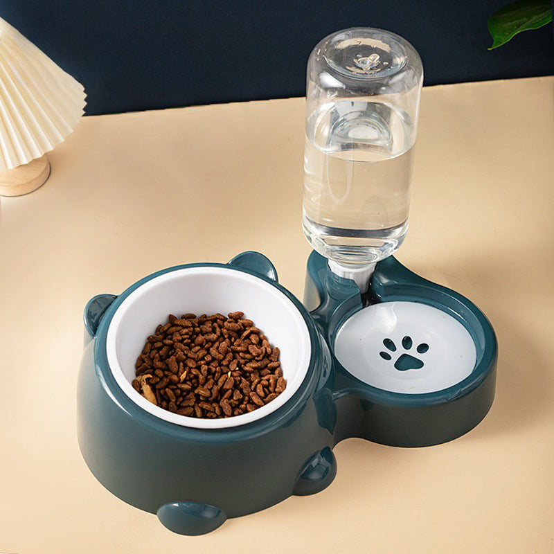 KFX-1818941 Tilted Pet Feeding Set with Removable Water Dispenser Bowl for Dogs and Cats