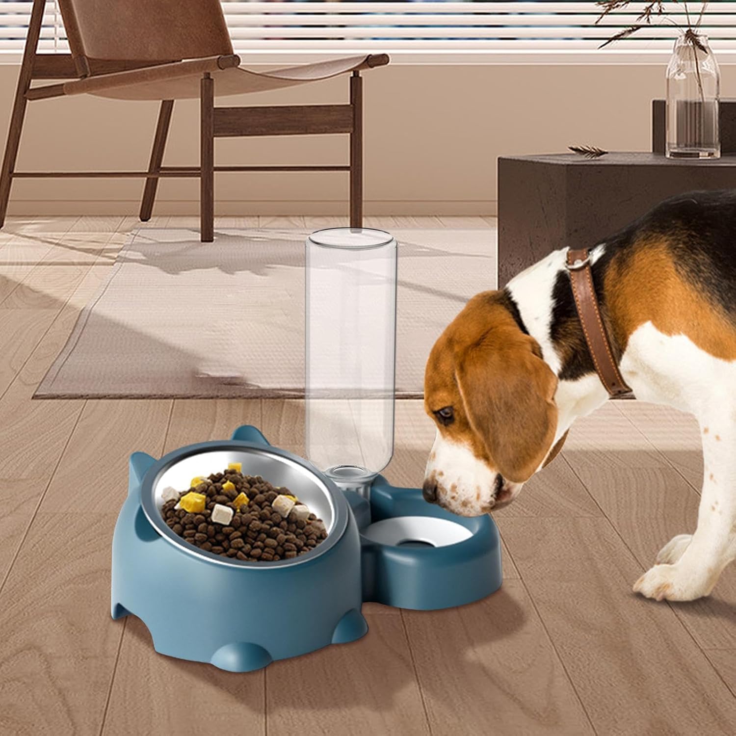 KFX-1818941 Tilted Pet Feeding Set with Removable Water Dispenser Bowl for Dogs and Cats