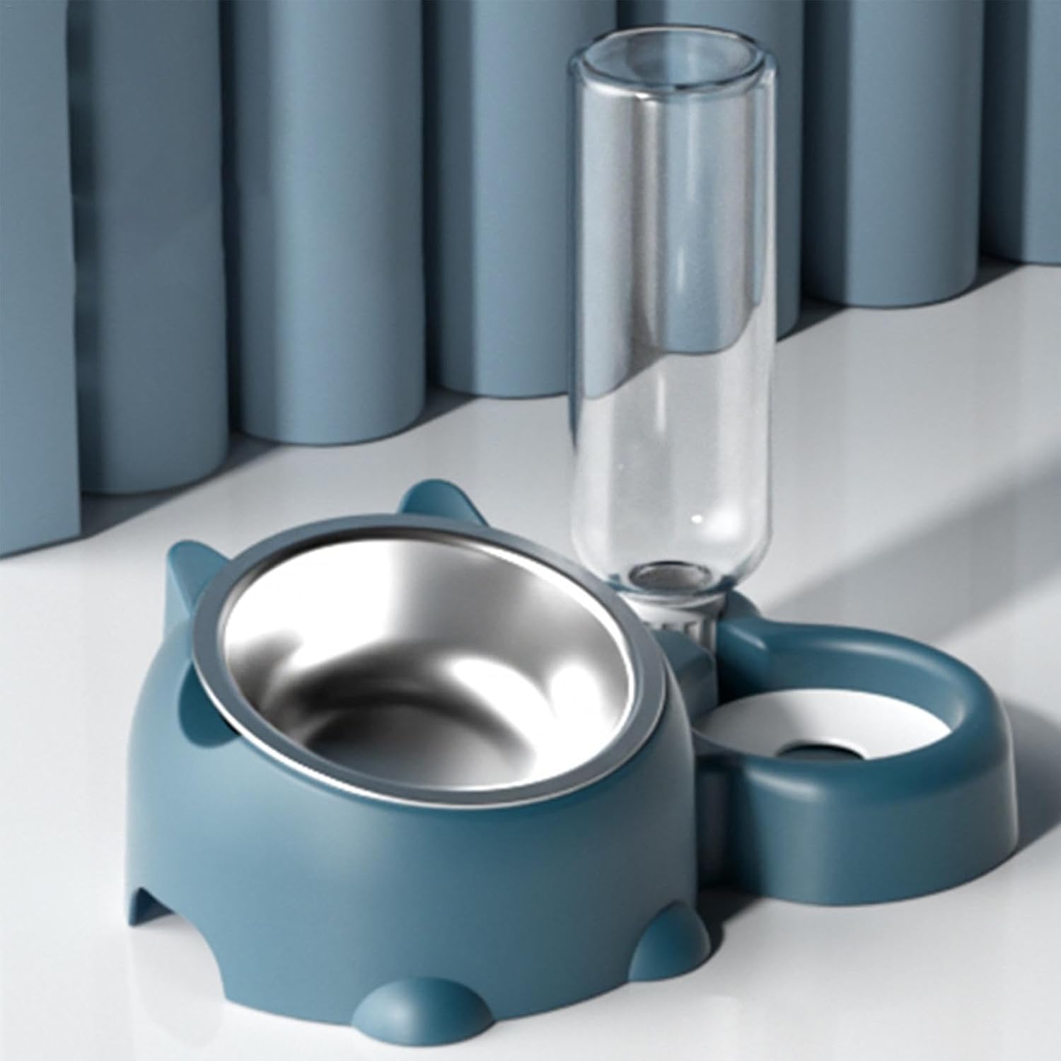 KFX-1818941 Tilted Pet Feeding Set with Removable Water Dispenser Bowl for Dogs and Cats