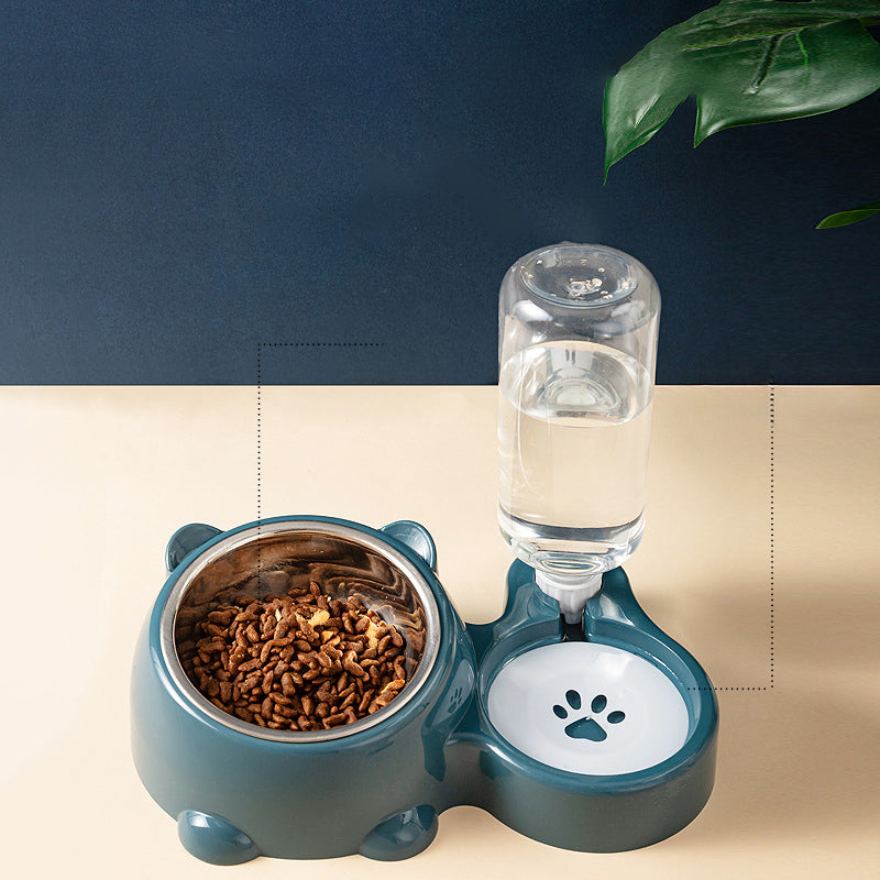 KFX-1818941 Tilted Pet Feeding Set with Removable Water Dispenser Bowl for Dogs and Cats