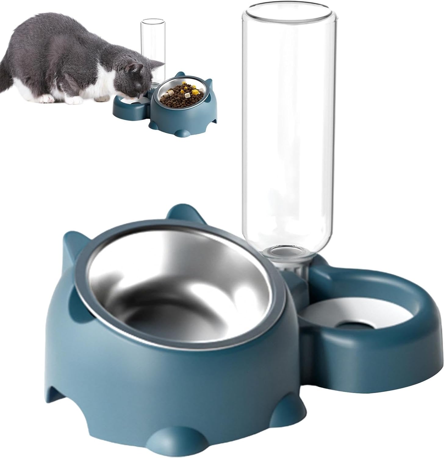 KFX-1818941 Tilted Pet Feeding Set with Removable Water Dispenser Bowl for Dogs and Cats