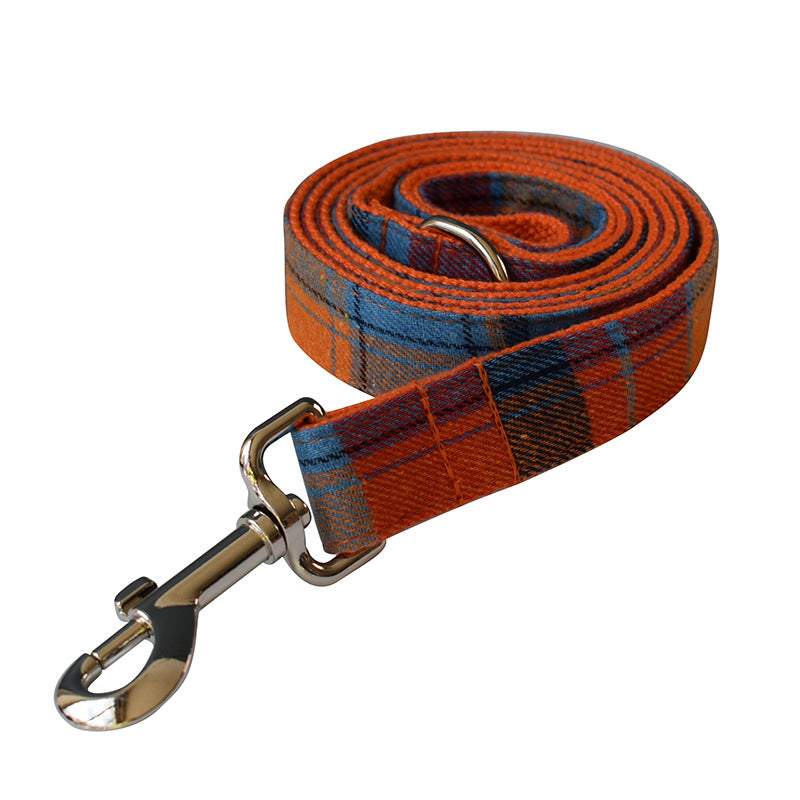 KFX-1820733 Orange Velvet Dog Collar and Leash Set with Bow - Cotton Material, Multiple Sizes Available