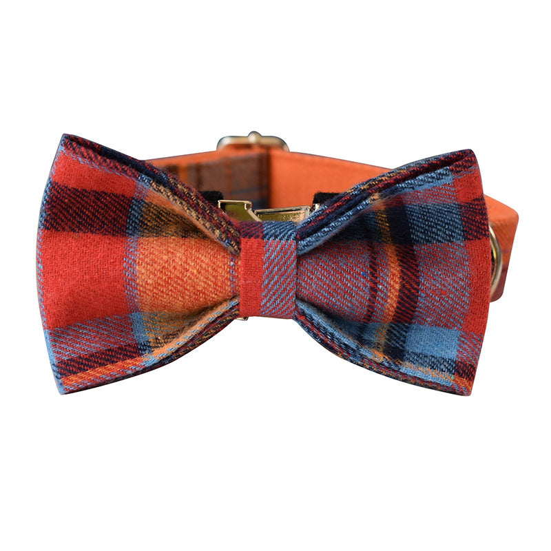 KFX-1820733 Orange Velvet Dog Collar and Leash Set with Bow - Cotton Material, Multiple Sizes Available
