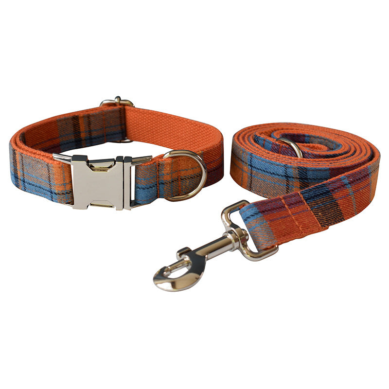 KFX-1820733 Orange Velvet Dog Collar and Leash Set with Bow - Cotton Material, Multiple Sizes Available