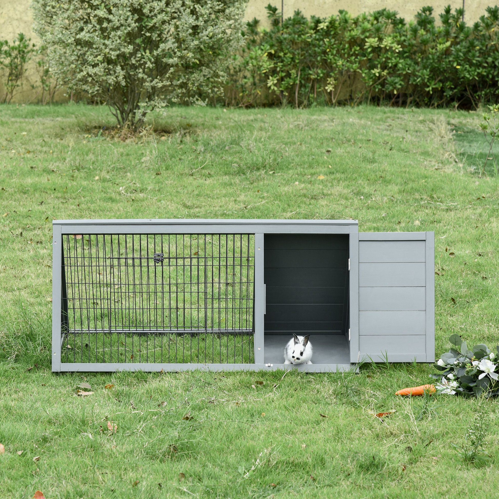 KFX-1822397 Outdoor Rabbit Hutch with Indoor Sleeping Area and Ventilated Design