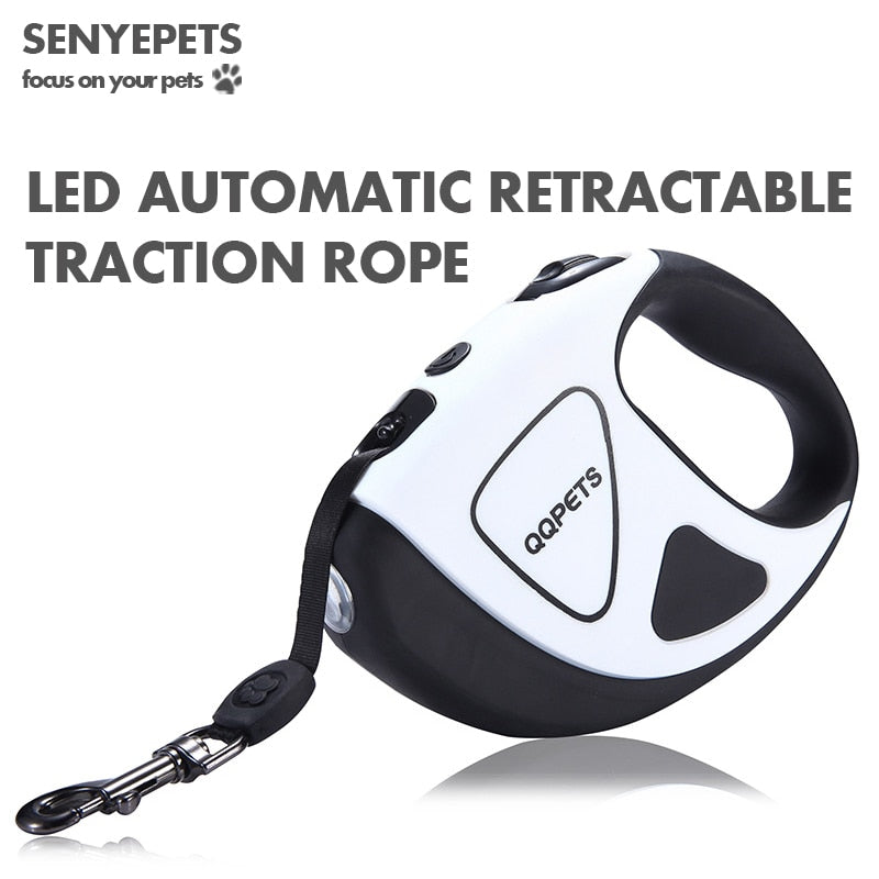 KFX-1824317 Retractable Dog Traction Rope with Light - Scalable, Available in Black & White, Green, Red, Lengths of 3m & 5m