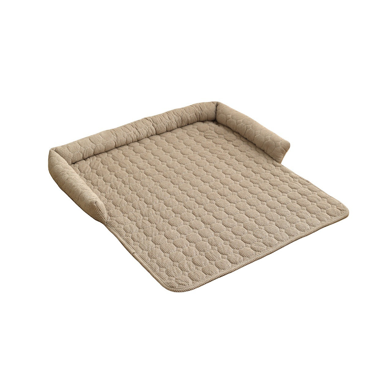 KFX-1826365 Corduroy Pet Bed with Neck Pillow – Soft and Thick Calming Mat for Home, Car, and Outdoor Use (75x75CM)