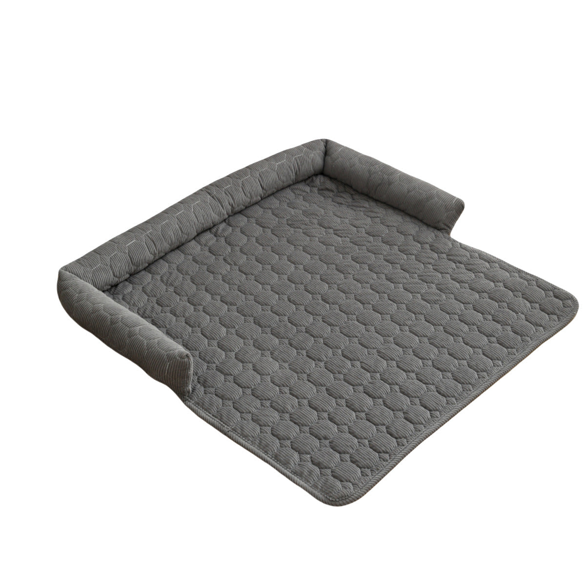 KFX-1826365 Corduroy Pet Bed with Neck Pillow – Soft and Thick Calming Mat for Home, Car, and Outdoor Use (75x75CM)