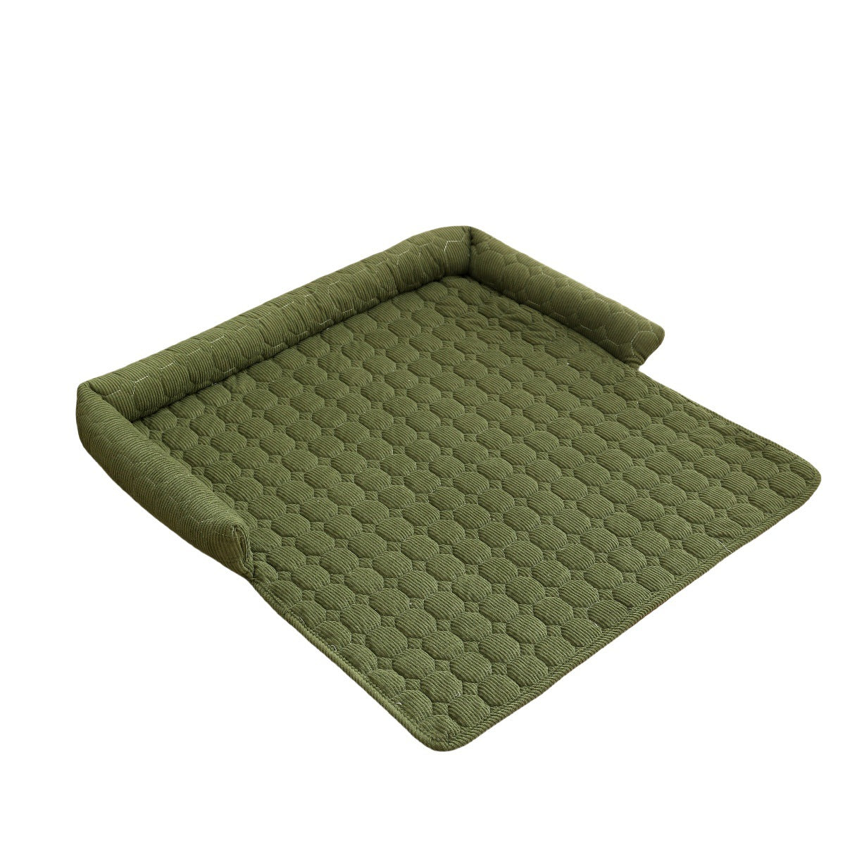 KFX-1826365 Corduroy Pet Bed with Neck Pillow – Soft and Thick Calming Mat for Home, Car, and Outdoor Use (75x75CM)
