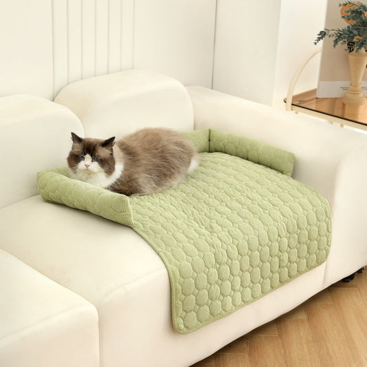 KFX-1826365 Corduroy Pet Bed with Neck Pillow – Soft and Thick Calming Mat for Home, Car, and Outdoor Use (75x75CM)