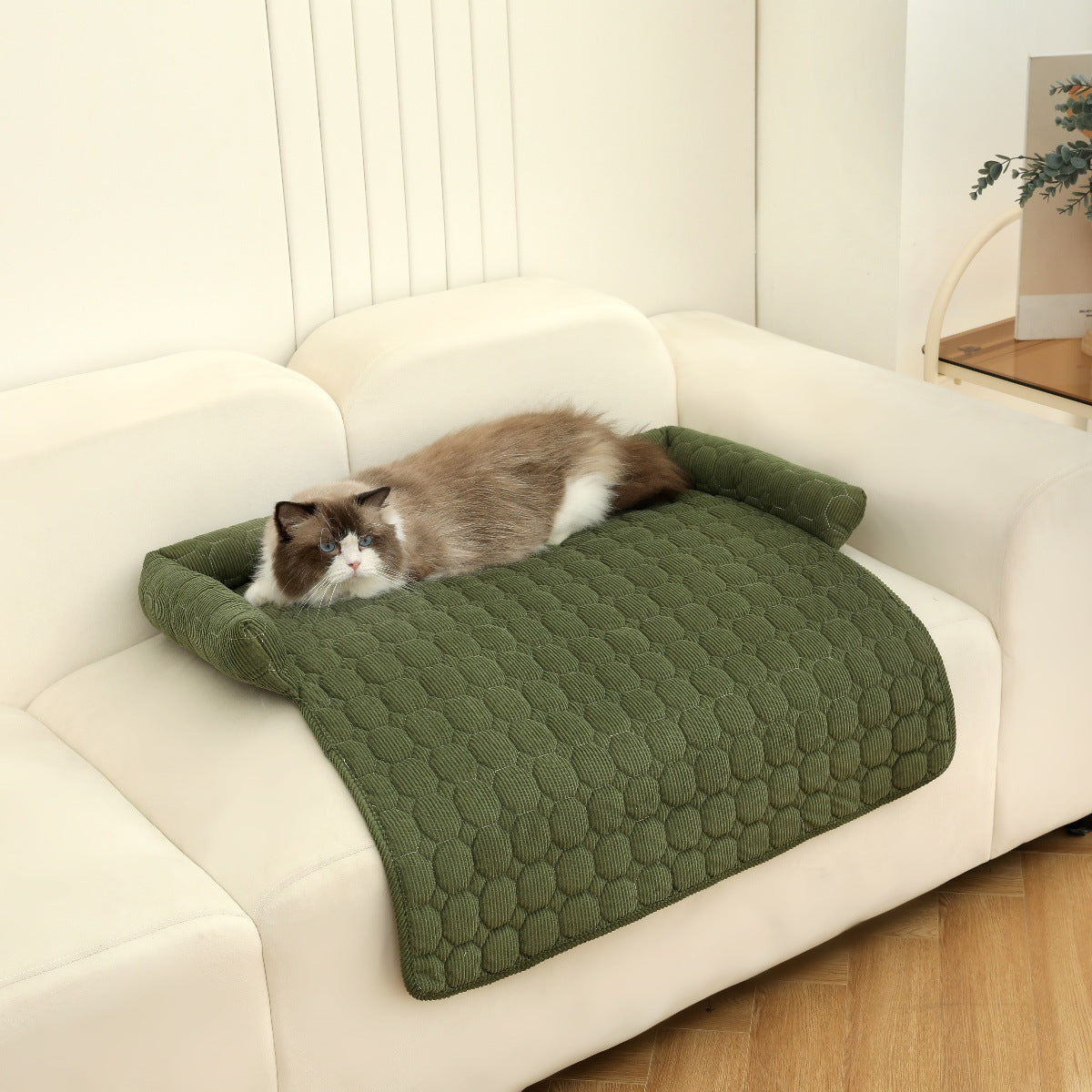 KFX-1826365 Corduroy Pet Bed with Neck Pillow – Soft and Thick Calming Mat for Home, Car, and Outdoor Use (75x75CM)