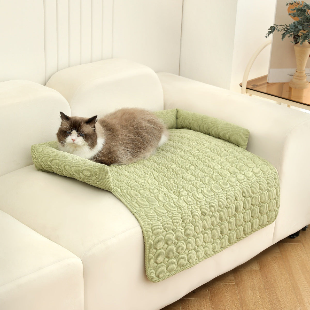KFX-1826365 Corduroy Pet Bed with Neck Pillow – Soft and Thick Calming Mat for Home, Car, and Outdoor Use (75x75CM)
