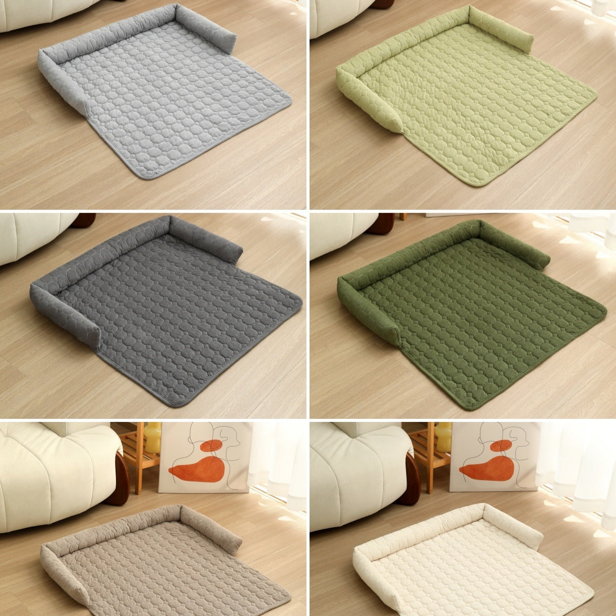 KFX-1826365 Corduroy Pet Bed with Neck Pillow – Soft and Thick Calming Mat for Home, Car, and Outdoor Use (75x75CM)