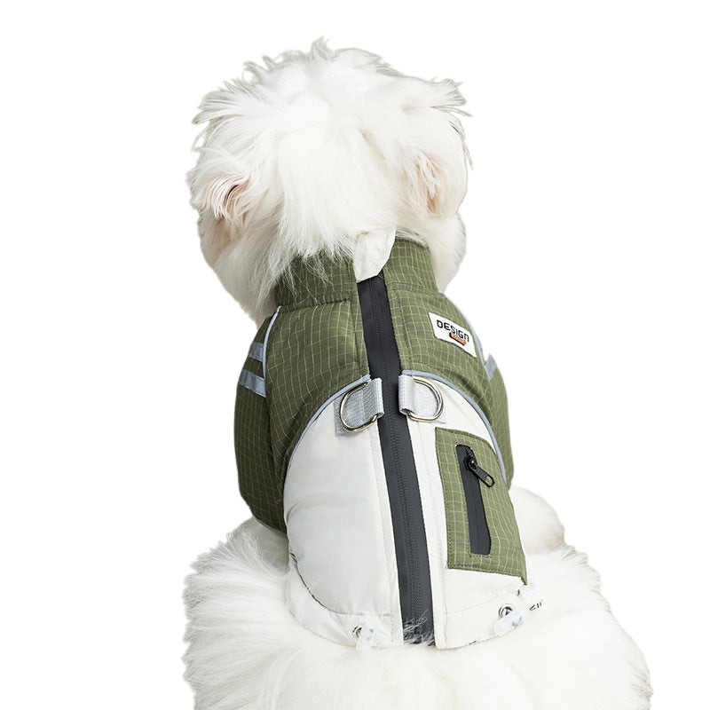 KFX-1829053 Outdoor Adventure Vest for Small and Medium Dogs, Warm Cotton Windbreaker with Leash Ring and Secure Pocket