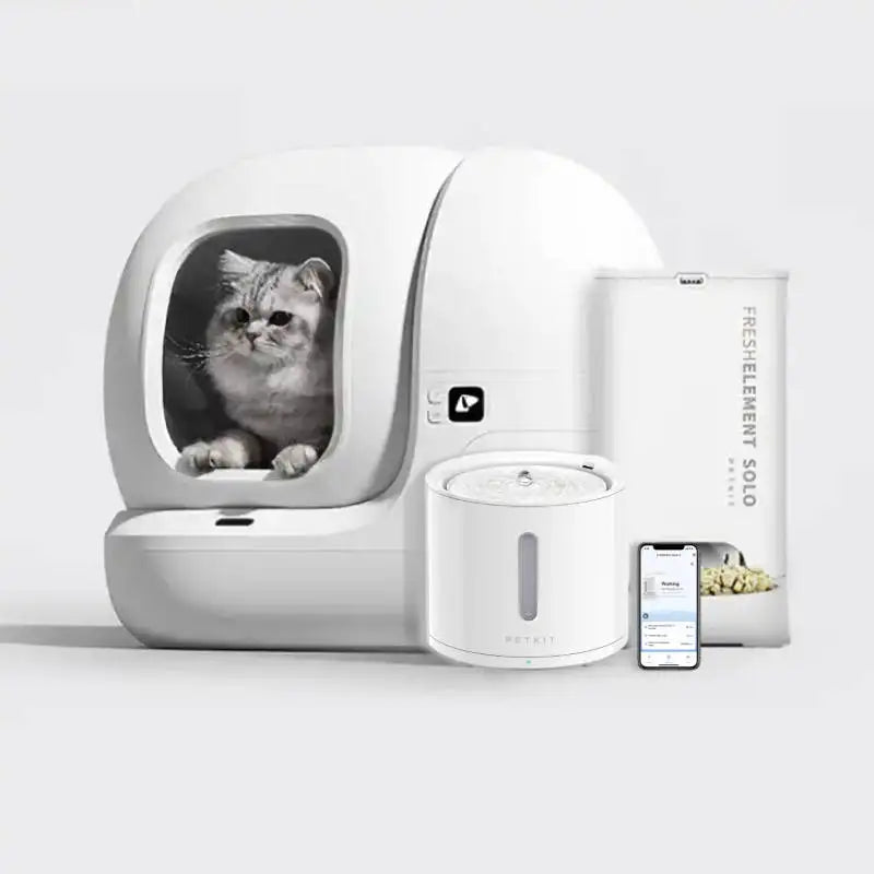 KFX-183187 Self-Cleaning Cat Litter Box with Large Capacity and Automatic Features, Round Design, 65L Space