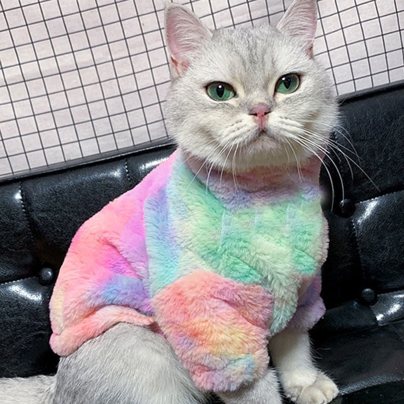 KFX-1832637 Colorful Autumn and Winter Plush Pet Clothes for Cats, XS to L Size Options
