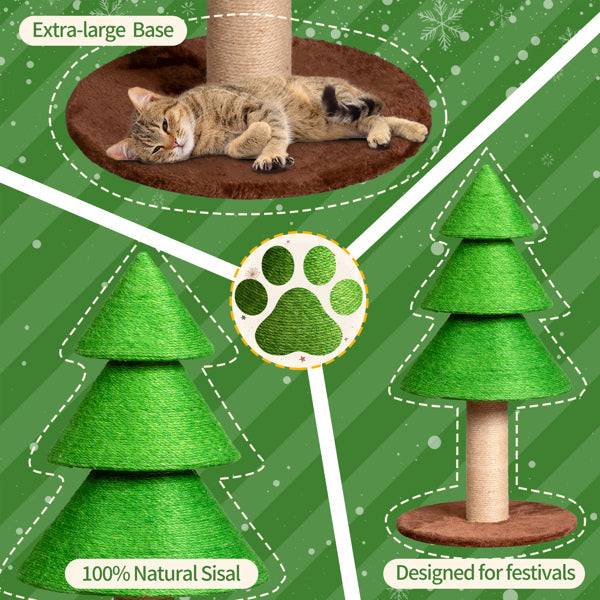 KFX-1835709 Christmas Tree Cat Scratcher Tower – 31.5in Indoor Cat Scratching Post with Sisal and Fleece Base