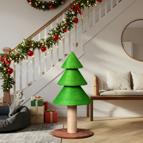 KFX-1835709 Christmas Tree Cat Scratcher Tower – 31.5in Indoor Cat Scratching Post with Sisal and Fleece Base