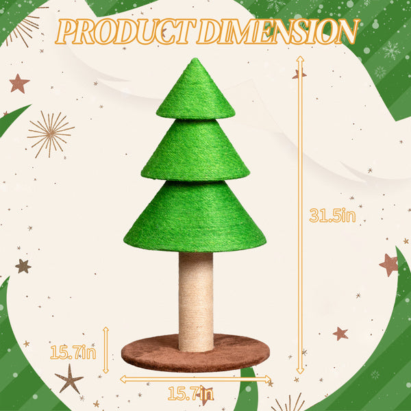 KFX-1835709 Christmas Tree Cat Scratcher Tower – 31.5in Indoor Cat Scratching Post with Sisal and Fleece Base