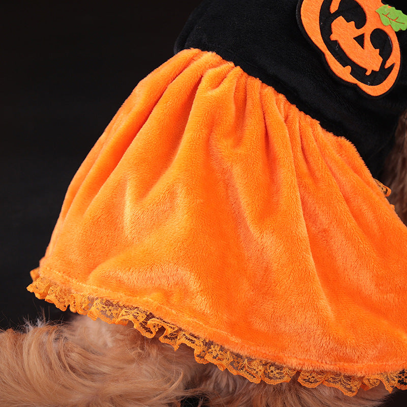 KFX-1836605 Classic Halloween Pumpkin Skirt Costume for Dogs and Cats - Crystal Velvet Pet Clothing