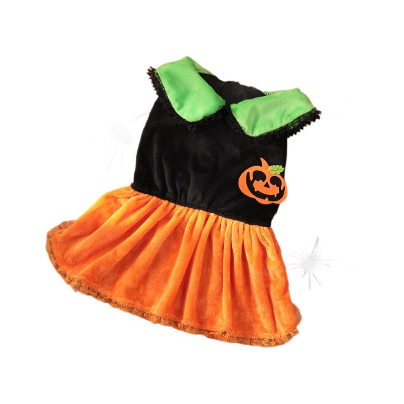 KFX-1836605 Classic Halloween Pumpkin Skirt Costume for Dogs and Cats - Crystal Velvet Pet Clothing