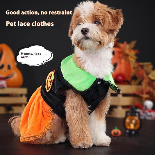 KFX-1836605 Classic Halloween Pumpkin Skirt Costume for Dogs and Cats - Crystal Velvet Pet Clothing
