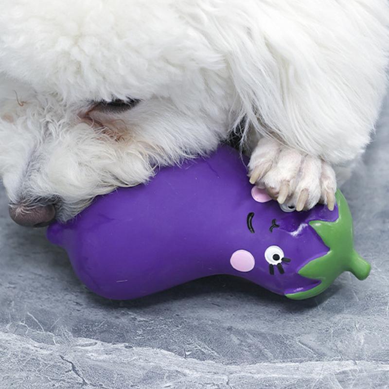 KFX-1837501 Vegetable Dog Chew Toys - Cartoon Onion & Eggplant Teething Latex Toy for Puppies