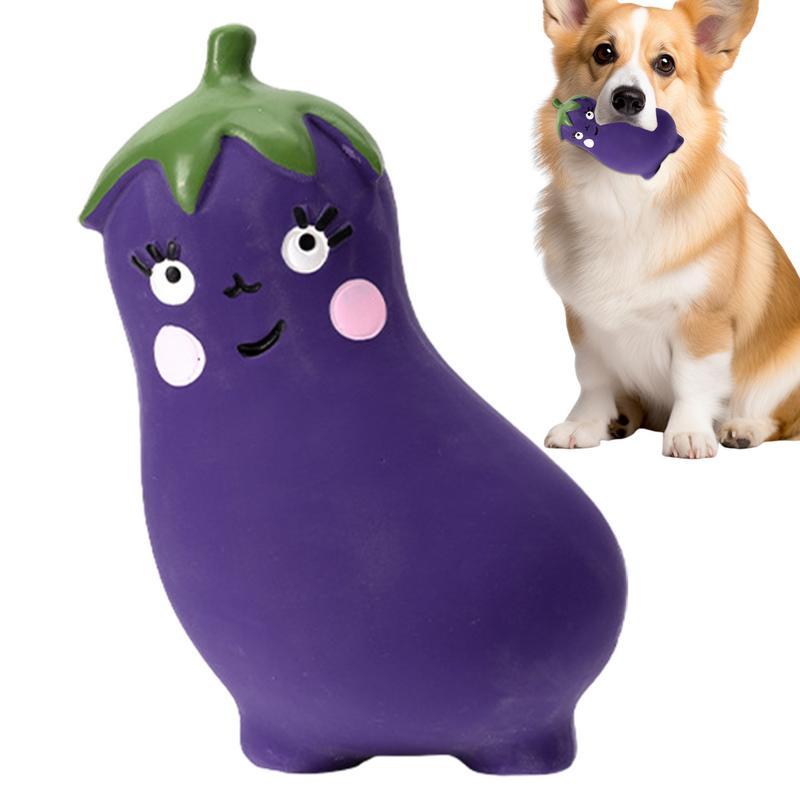 KFX-1837501 Vegetable Dog Chew Toys - Cartoon Onion & Eggplant Teething Latex Toy for Puppies