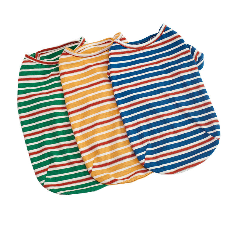 KFX-1838397 Striped Dog T-Shirt in Blue, Yellow, and Green - Sizes S to XXL