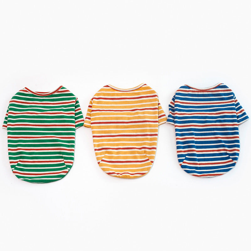 KFX-1838397 Striped Dog T-Shirt in Blue, Yellow, and Green - Sizes S to XXL