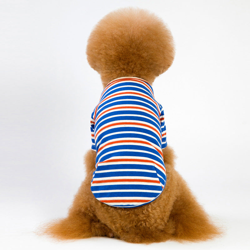 KFX-1838397 Striped Dog T-Shirt in Blue, Yellow, and Green - Sizes S to XXL