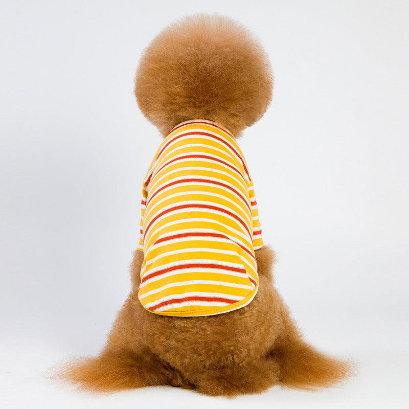 KFX-1838397 Striped Dog T-Shirt in Blue, Yellow, and Green - Sizes S to XXL