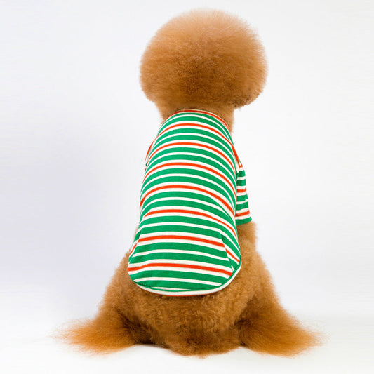 KFX-1838397 Striped Dog T-Shirt in Blue, Yellow, and Green - Sizes S to XXL