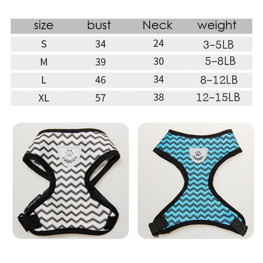 KFX-1839293 Reflective Pet Chest Harness with Wave Pattern - Blue & White, Sizes S to XL