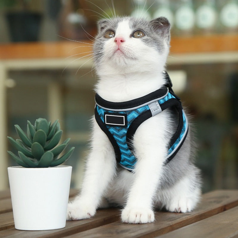 KFX-1839293 Reflective Pet Chest Harness with Wave Pattern - Blue & White, Sizes S to XL