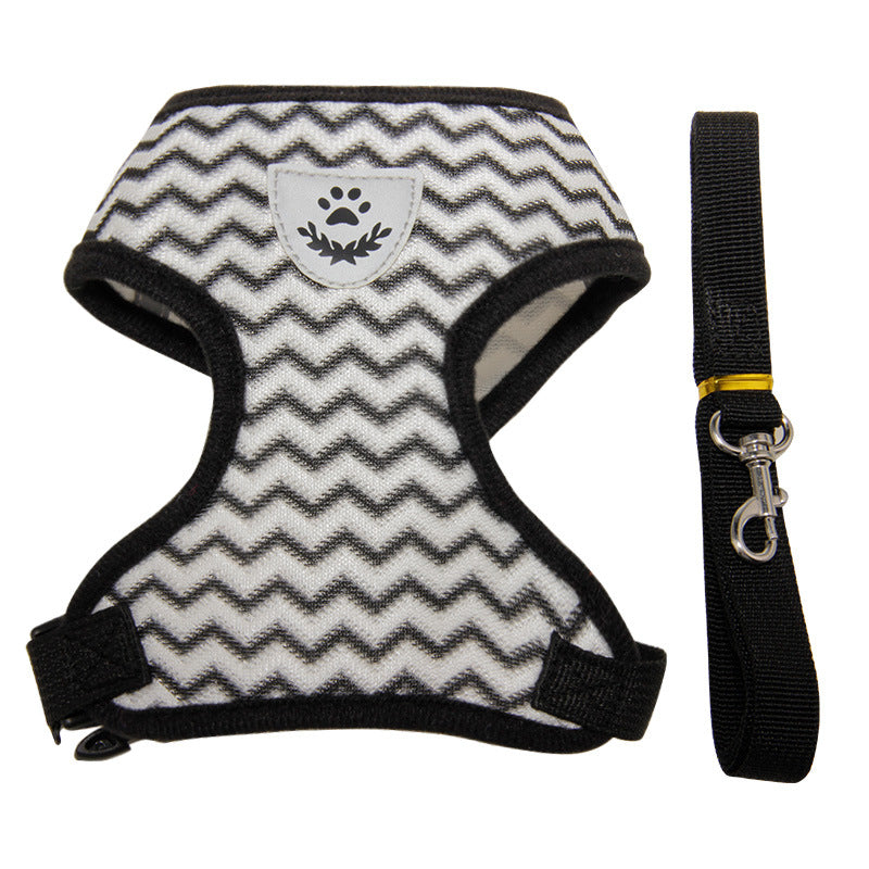 KFX-1839293 Reflective Pet Chest Harness with Wave Pattern - Blue & White, Sizes S to XL