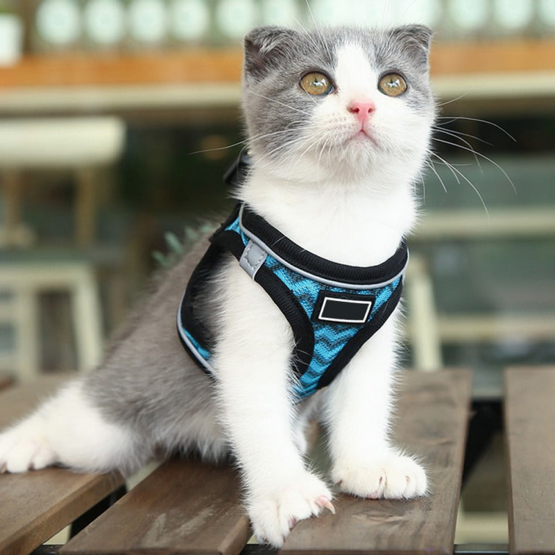 KFX-1839293 Reflective Pet Chest Harness with Wave Pattern - Blue & White, Sizes S to XL