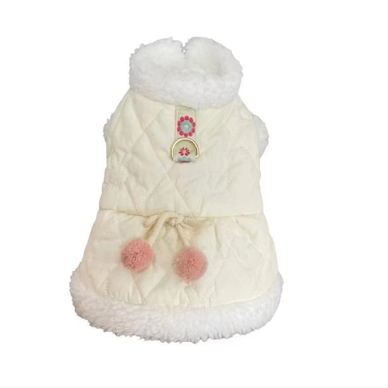 KFX-1840573 Cozy Cotton-Padded Pet Apparel for Autumn and Winter - Cute Rabbit Design in Pink and White