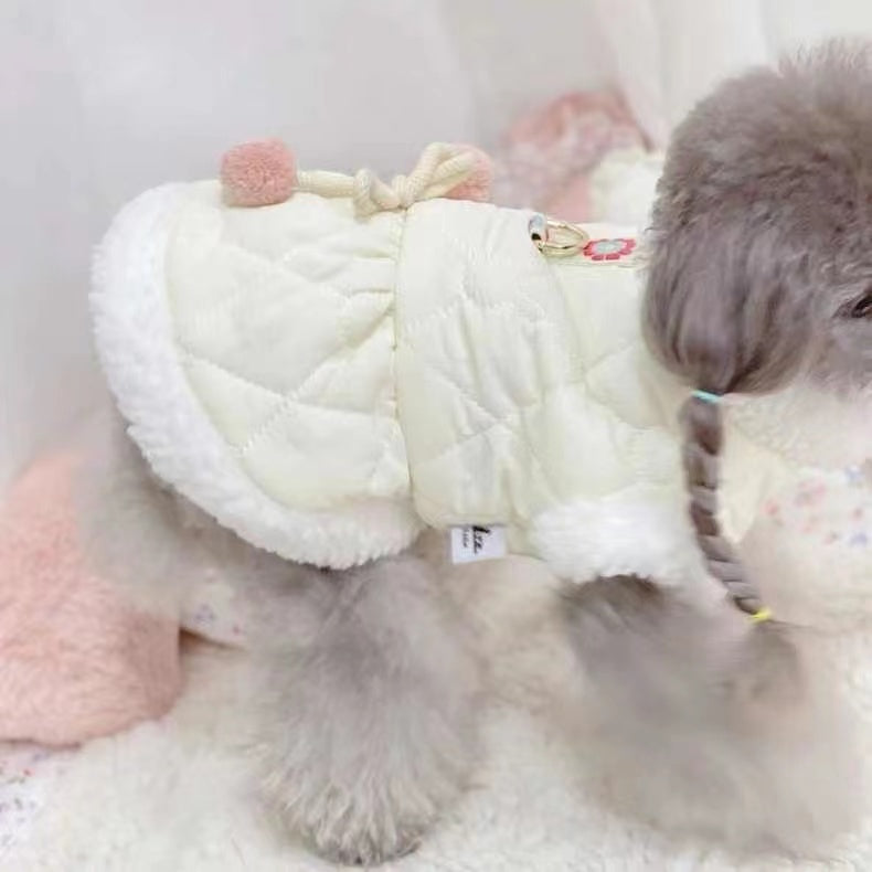 KFX-1840573 Cozy Cotton-Padded Pet Apparel for Autumn and Winter - Cute Rabbit Design in Pink and White