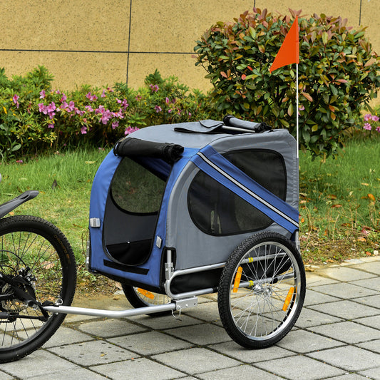 KFX-1841469 Pet Bicycle Trailer with Large Wheels, 3 Entrances & Weather-Resistant Canopy for Dogs and Pets, Blue/Gray