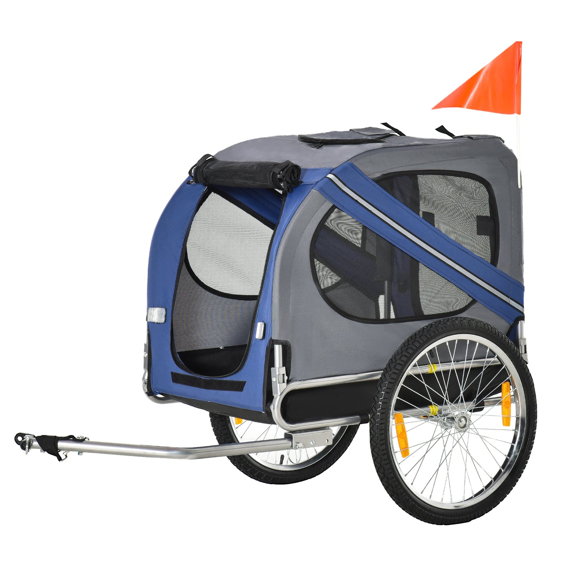 KFX-1841469 Pet Bicycle Trailer with Large Wheels, 3 Entrances & Weather-Resistant Canopy for Dogs and Pets, Blue/Gray
