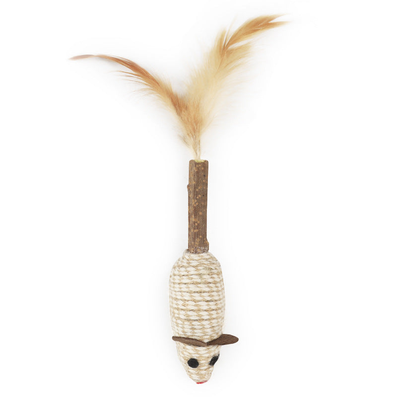 KFX-1844413 Cat Toy with Feather, Hemp Rope, and Wooden Ball for Nibbling and Play