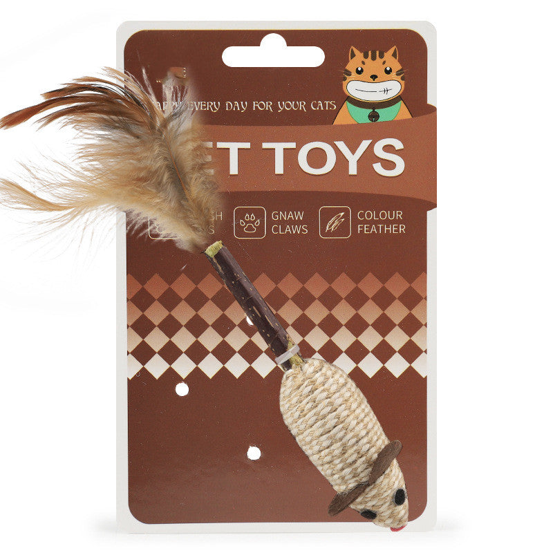 KFX-1844413 Cat Toy with Feather, Hemp Rope, and Wooden Ball for Nibbling and Play