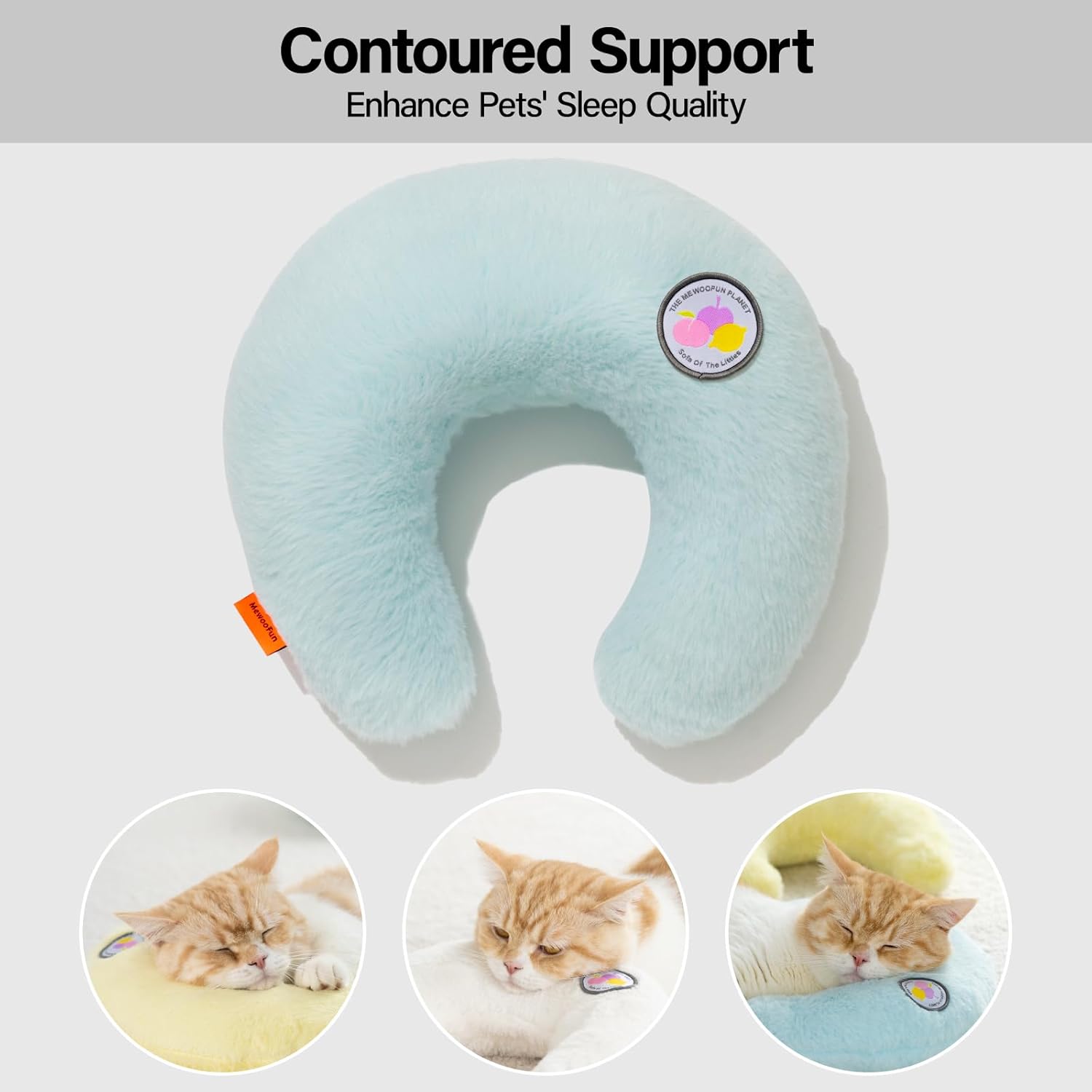 KFX-1845437 Orthopedic U-Shaped Cat Pillow for Joint Relief and Comfortable Sleep, 10.6x9.8 Inch Fluffy Support in Blue