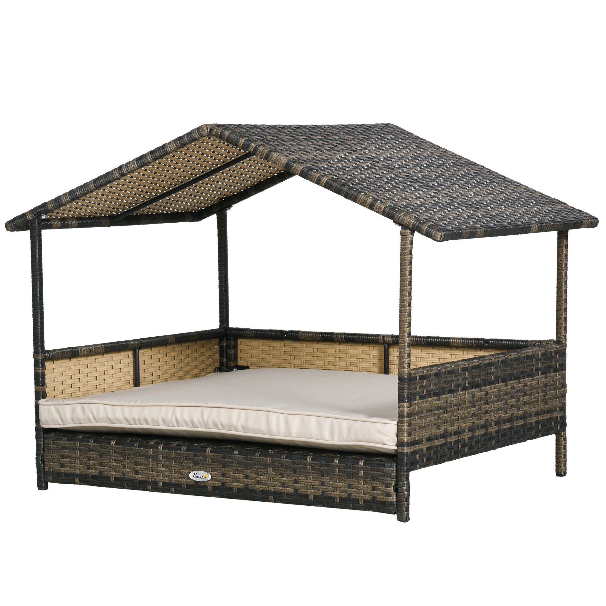 KFX-1850173 Khaki Wicker Dog House with Removable Cushion for Indoor and Outdoor Use