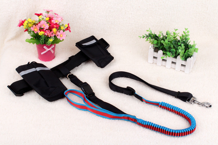 KFX-1851325 Cushioned Stretch Nylon Dog Leash with Hands-Free Design and Extra Storage Ring